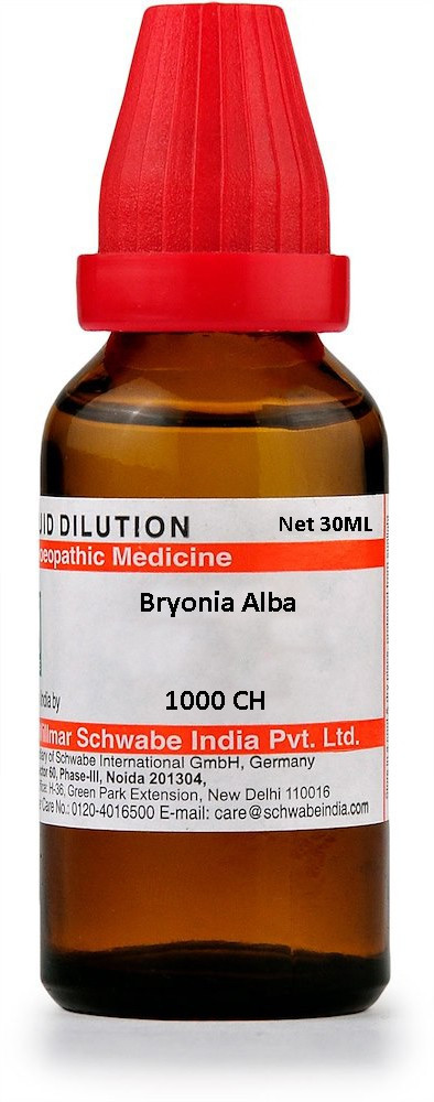30ml bottle of Bryonia Alba homeopathic liquid dilution, featuring a red cap and detailed labeling.