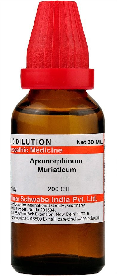 30 ML bottle of Apomorphinum Muriaticum homeopathic medicine, featuring a red dropper cap and detailed labeling.