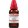 A 30ml bottle of Mercurius Solubilis homeopathic dilution with a red dropper cap, labeled with dosage information and manufacturer's details.