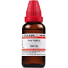 Brown bottle of Nux Vomica homeopathic remedy with a red cap, labeled with dosage information and manufacturer details.