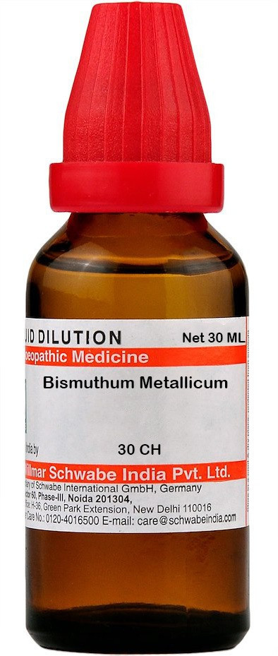 Bottle of Bismuthum Metallicum 30 CH, 30 mL, by Schwabe India Pvt. Ltd.