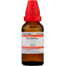 30 mL bottle of Rhus Radicans homeopathic liquid dilution with a red cap and label detailing its usage and manufacturer information.