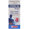 Product packaging for LORD'S Stone Go Drops, a homeopathic medicine designed to help expel kidney stones, featuring an image of a human figure and kidney illustration.