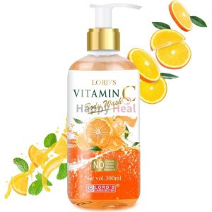 A bottle of Lord's Vitamin C Body Wash surrounded by fresh oranges and mint leaves, showcasing its refreshing ingredients and benefits.