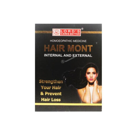 A black and gold packaging for Hair Mont, featuring the text "Strengthen Your Hair & Prevent Hair Loss" and an image of a woman with long hair.