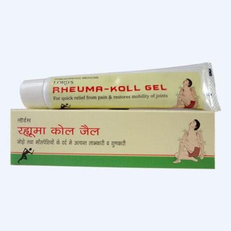 Rheuma-Koll-for-Quick-Relief-from-Pain-and-Restores-Mobility-of-Joints-LORKG25_875babf9-cd4a-4e5f-ac23-22ffe0ebf671.jpg Homeopathic Pain Relief Gel::A tube of Lord's Rheuma-Koll Gel next to its packaging, highlighting its use for quick relief from joint pain and restoring mobility.