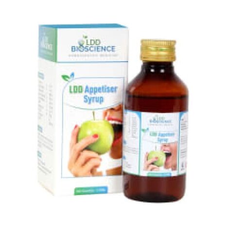 A bottle of LDO Appetiser Syrup next to its branded packaging, featuring a green apple image and clear labeling.
