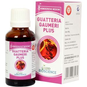 A bottle of Guatteria Gaumeri Plus alongside its packaging, showcasing its label and branding.