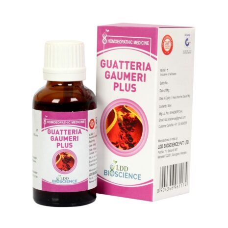 A bottle of Guatteria Gaumeri Plus alongside its packaging, showcasing its label and branding.