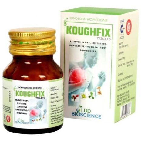 A homoeopathic medicine for relieving dry, irritating, and congestive cough without causing drowsiness, featuring a glass bottle and a product box.