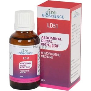30ml bottle of LDD Bioscience LD51 abdominal drops for right side ailments with packaging box.