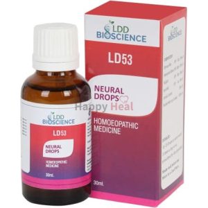 30ml bottle of LD53 homoeopathic medicine labeled as neural drops, displayed with its box packaging.