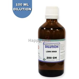 100 ml bottle of Lemna Minor homeopathic dilution, labeled with concentration details and alcohol content.