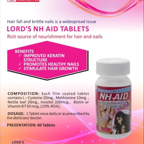 LORD'S NH-AID Tablets for Hair and Nail Health Enhance hair growth and nail strength with LORD'S NH-AID Tablets; contains key ingredients for nourishment and improved keratin structure.