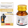 A bottle of Lord's Calci Forte tablets designed to improve bone density, calcium, and minerals, with packaging depicting osteopathic benefits.