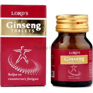 Bottle of Lord's Ginseng Tablets with packaging, designed to help counteract fatigue.