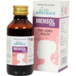 A bottle of Mensol Plus homeopathic remedy for ladies' health, accompanied by its packaging.