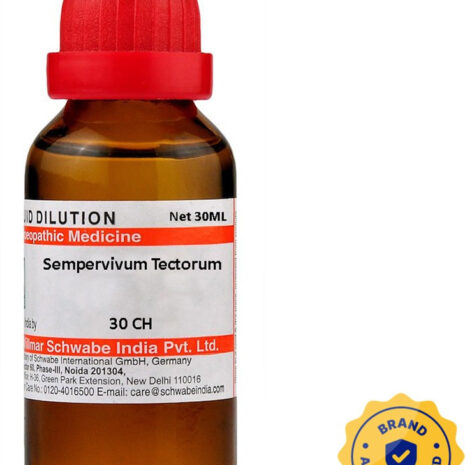 A 30ML bottle of Sempervivum Tectorum liquid homeopathic medicine with a red cap, featuring a brand authentication seal.