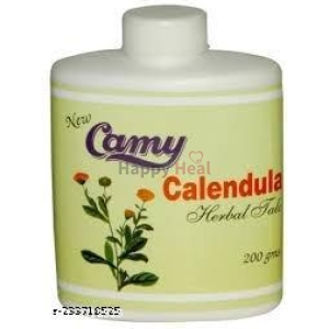 Camy Calendula Herbal Tablets::A 200 gram bottle of Camy Calendula Herbal Tablets featuring a yellow label with an illustration of calendula flowers.