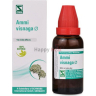 A bottle of Ammi Visnaga homeopathic medicine, featuring a white box with green accents and a red cap, labeled with its natural ingredients and manufacturer's details.