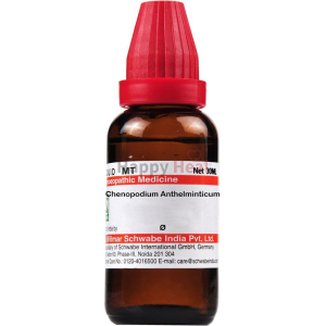 30ml bottle of Chenopodium Anthelminticum liquid homeopathic medicine with a red cap and detailed label information.