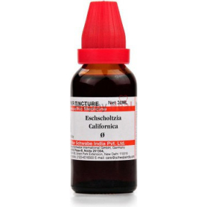 30ml bottle of Eschscholtzia California homeopathic tincture with a red cap and labeled packaging.