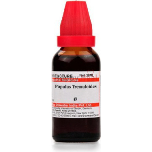 30ml bottle of Populus Tremuloides homeopathic tincture with a red dropper cap.