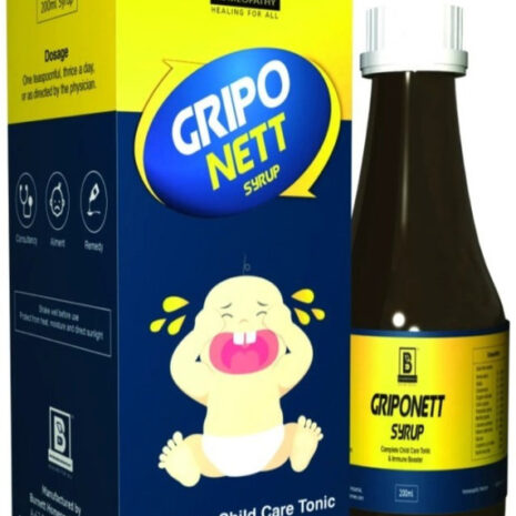 GRIPONETT Syrup - Complete Child Care Tonic A homeopathic syrup for children, packaged with a cute baby illustration, promoting health and immune support.