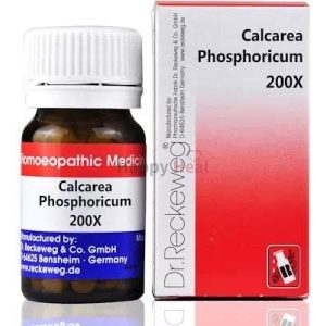 A bottle of Calcarea Phosphoricum 200X homeopathic medicine next to its packaging, showing branding and product details.