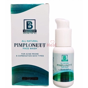 A 50ml bottle of all-natural facial wash designed for acne-prone and combination skin types, displayed with its packaging.