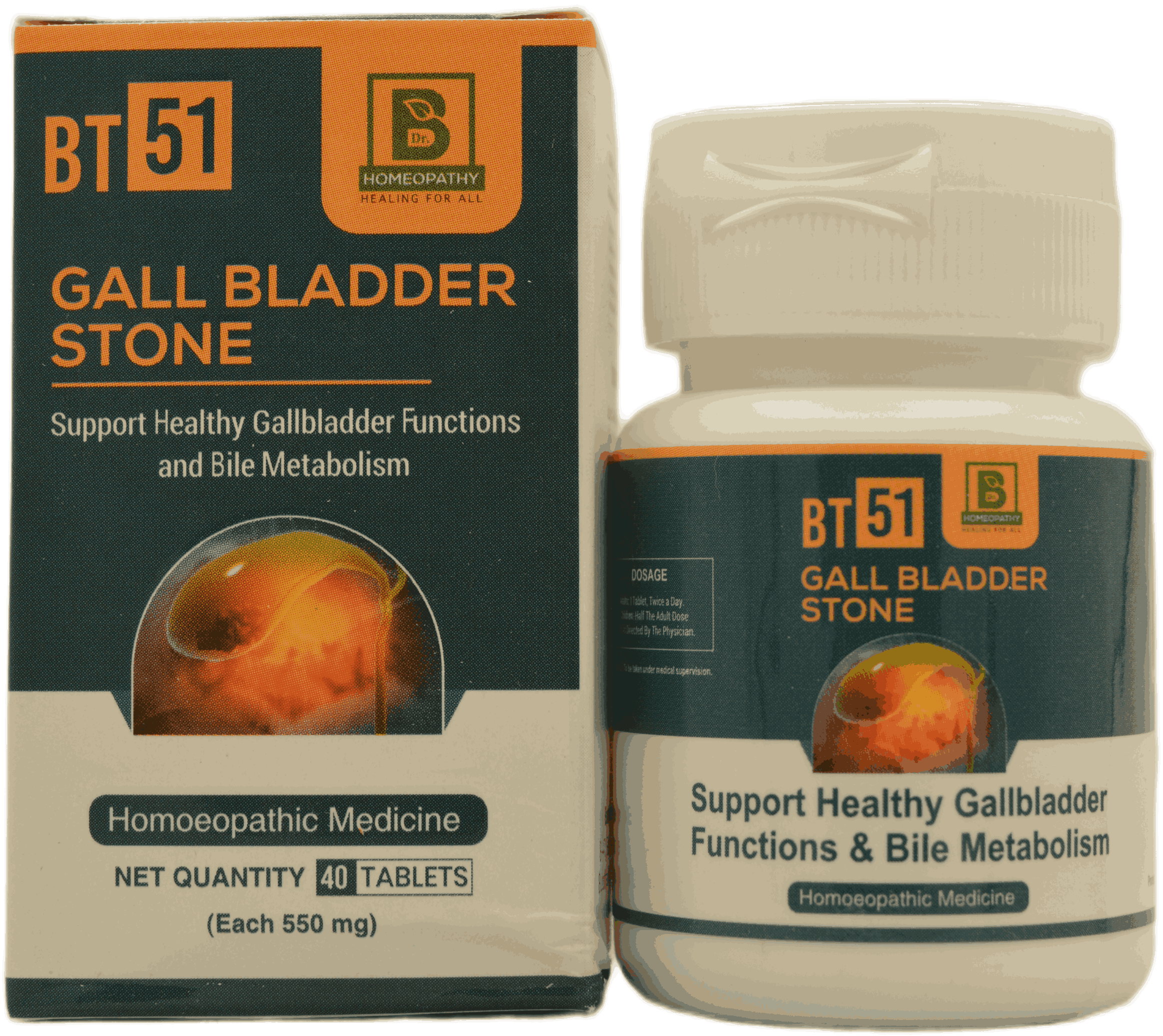 Bottle and packaging of BT 51 Gall Bladder Stone tablets, promoting support for healthy gallbladder functions and bile metabolism.