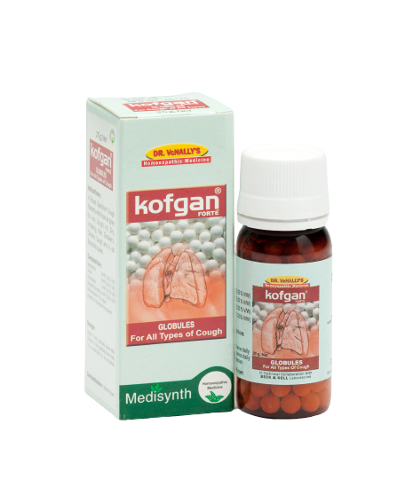 Homeopathic globules for all types of cough in a bottle with packaging.