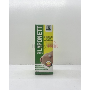 Homeopathic medicine packaging highlighting effectiveness in treating lipomas and other lumps, featuring usage instructions and a visual of a lump on skin.