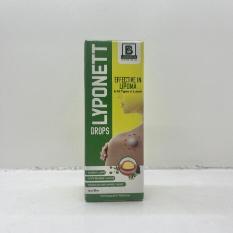 Yponett Drops for Lipoma Relief Homeopathic medicine packaging highlighting effectiveness in treating lipomas and other lumps, featuring usage instructions and a visual of a lump on skin.