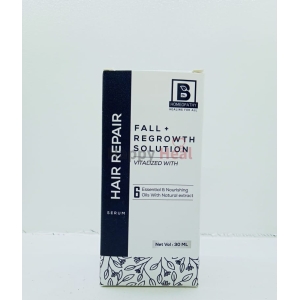 A box of hair repair serum with text highlighting its benefits for hair fall and regrowth, featuring a natural extract formulation.