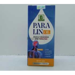 A box of PARA LIN oil, designed to address muscle weakness and paralysis, featuring a human anatomical illustration and bold product information.