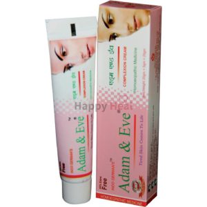 Adam & Eve Complexion Cream:::A tube of Adam & Eve homoeopathic complexion cream, featuring a pink and white design with an image of a woman's face on the packaging.