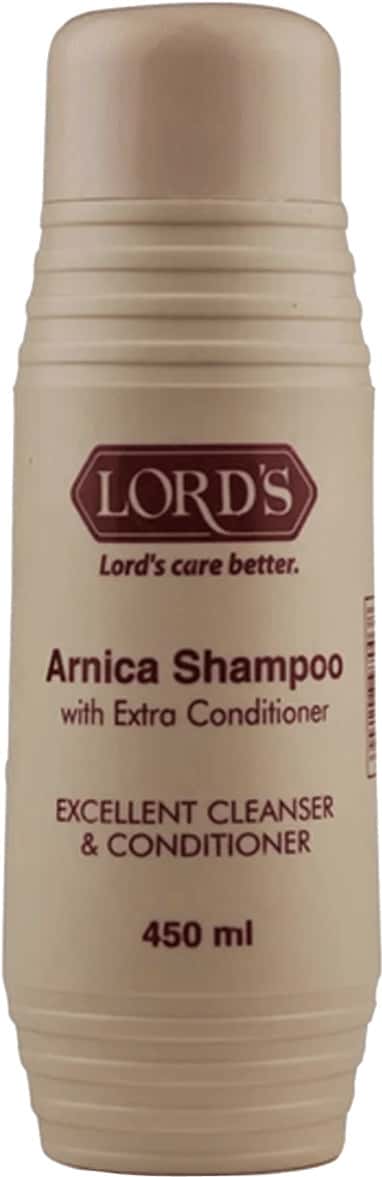 450 ml bottle of LORD'S Arnica Shampoo with Extra Conditioner, labeled as an excellent cleanser and conditioner.