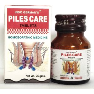 A bottle of Piles Care tablets with packaging, designed to provide relief for hemorrhoid-related issues.