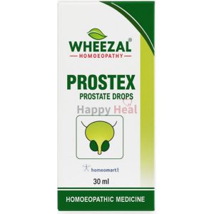 A 30 ml box of Whee Zal Prostate Drops, featuring a green and white design and an illustration of the prostate.