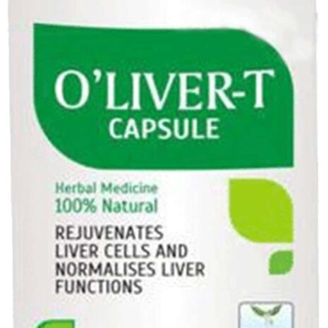 Bottle of O'Liver-T capsules, 90 count, labeled as herbal medicine for rejuvenating liver cells and normalizing liver functions.